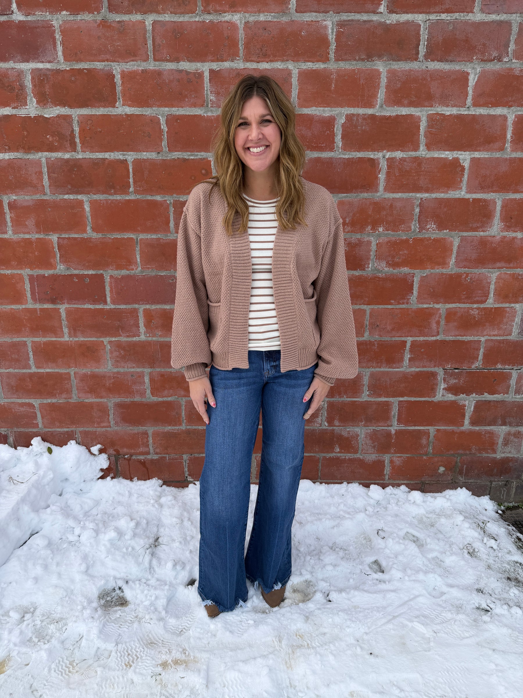 Waffle Knit Cardigan - Taupe