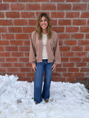 Waffle Knit Cardigan - Taupe