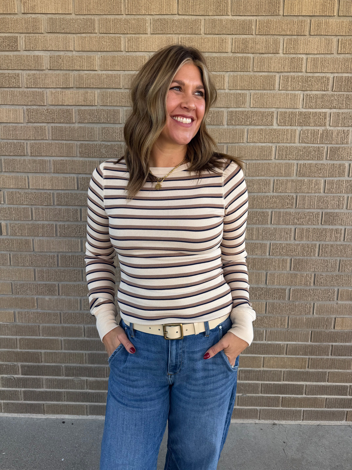 Stacy Long Sleeve - Cream Stripe