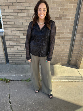 Sequin Button Down Blouse