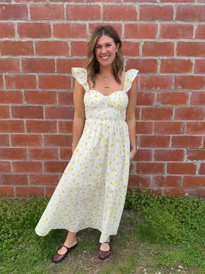 Yellow Floral Midi Dress