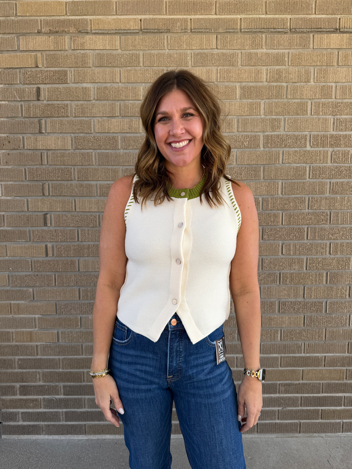Cream and Green Sweater Tank