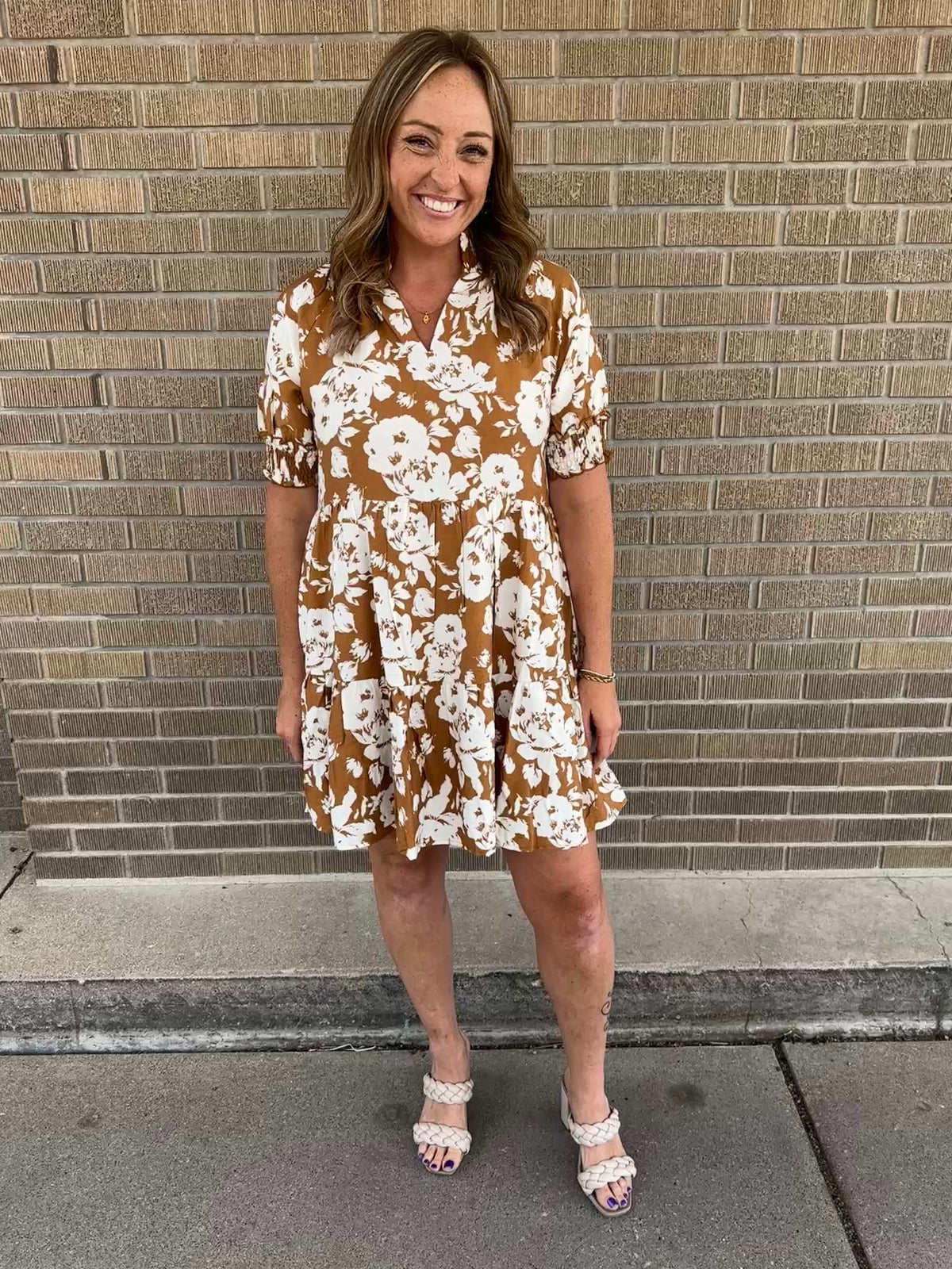 Camel Floral Dress