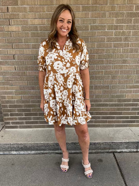 Camel Floral Dress