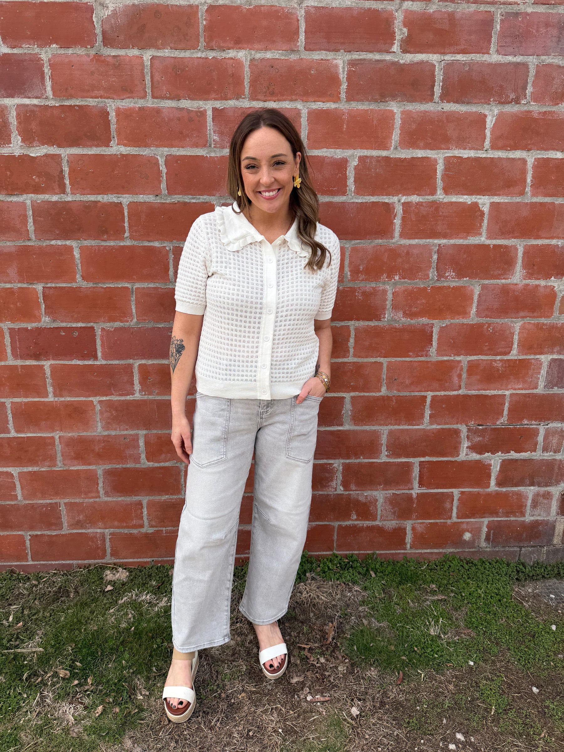 Off White Ruffle Collar Top
