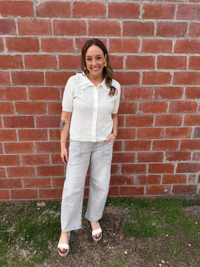 Off White Ruffle Collar Top