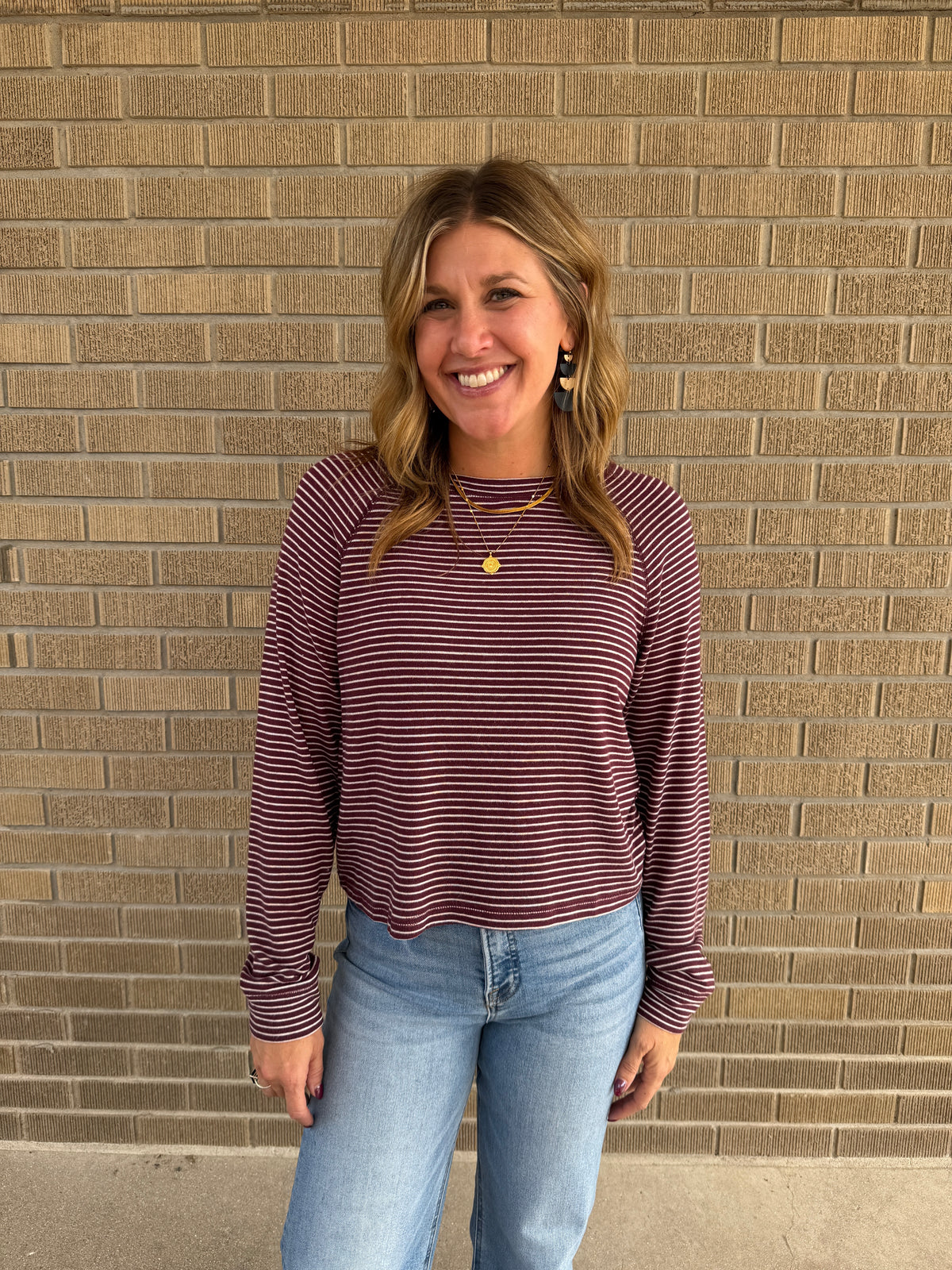 Dark Cherry Stripe Top