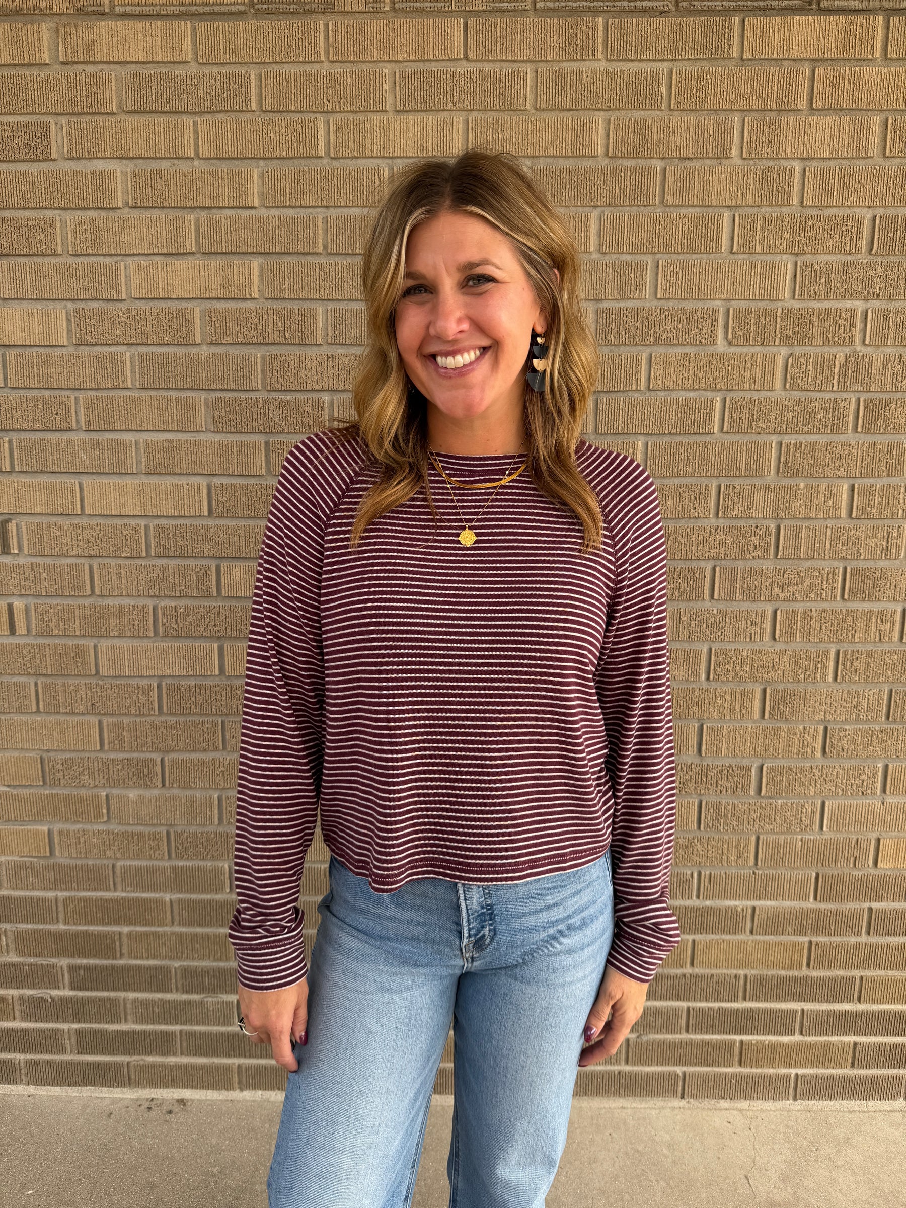Dark Cherry Stripe Top