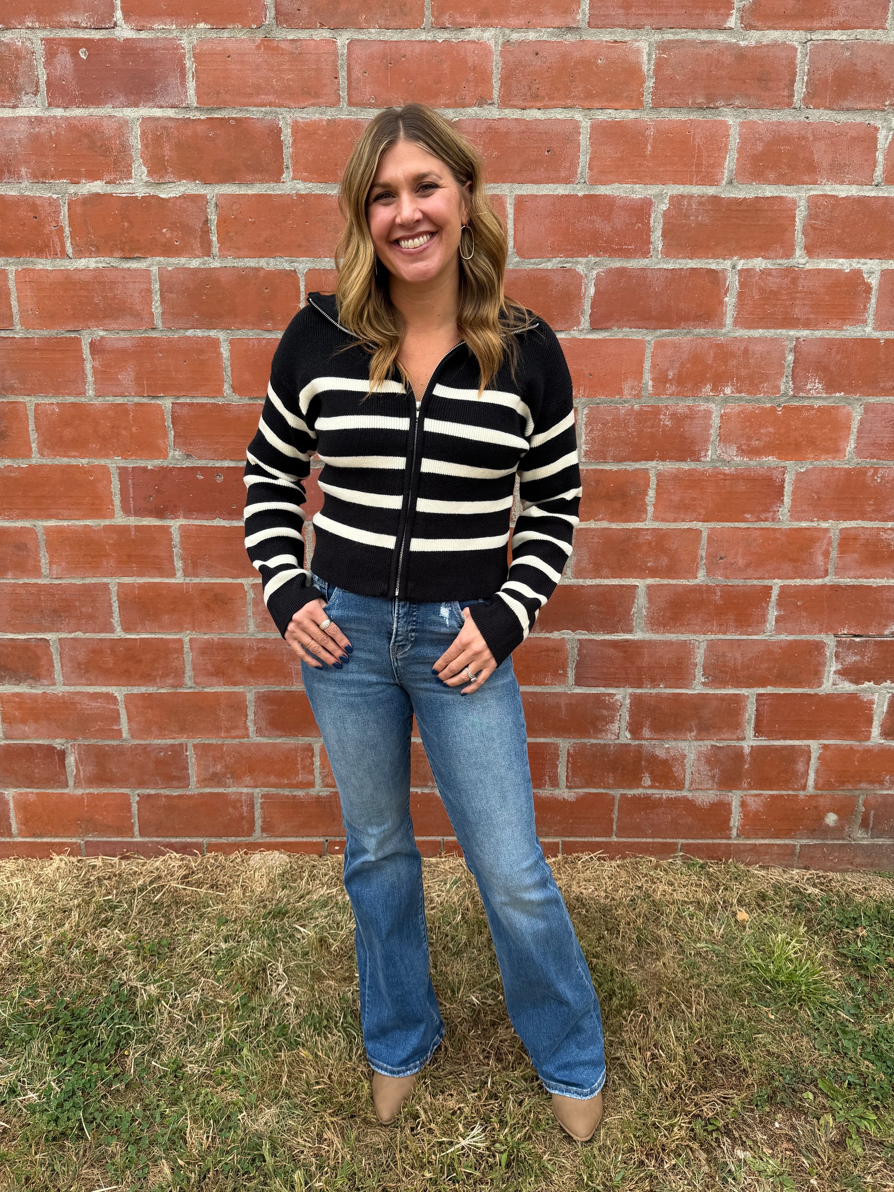 Stripe Zip Up Sweater