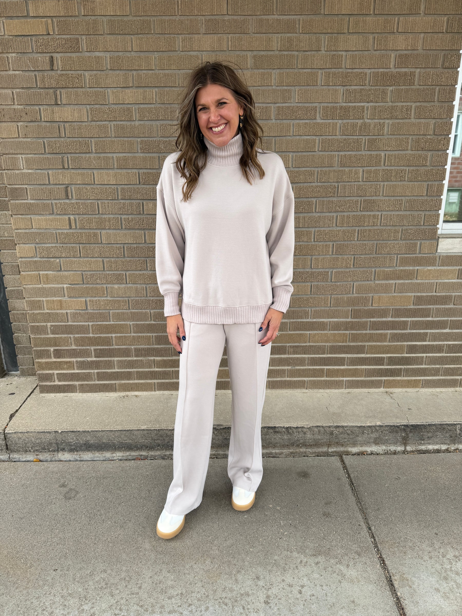 Modal Straight Leg Pants - Mocha Cream