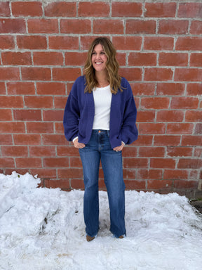 Waffle Knit Cardigan - Indigo