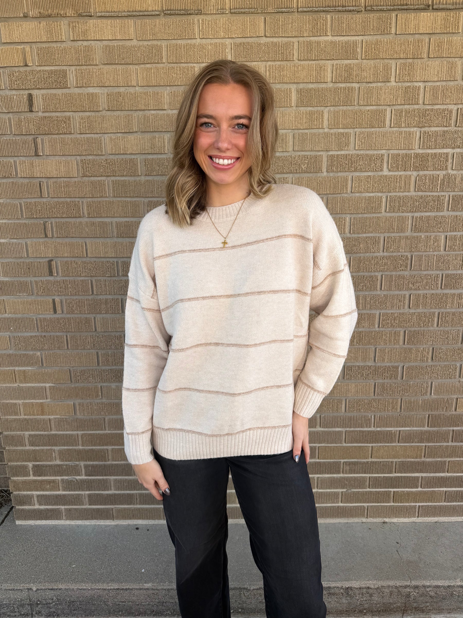 Oversized Wide-Stripe Sweater-Cream