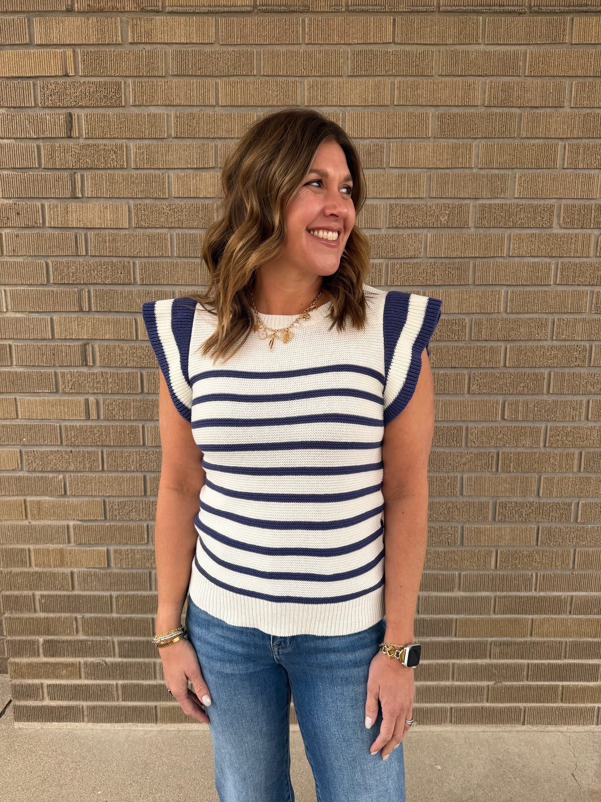 Blue and White Stripe Sweater Top