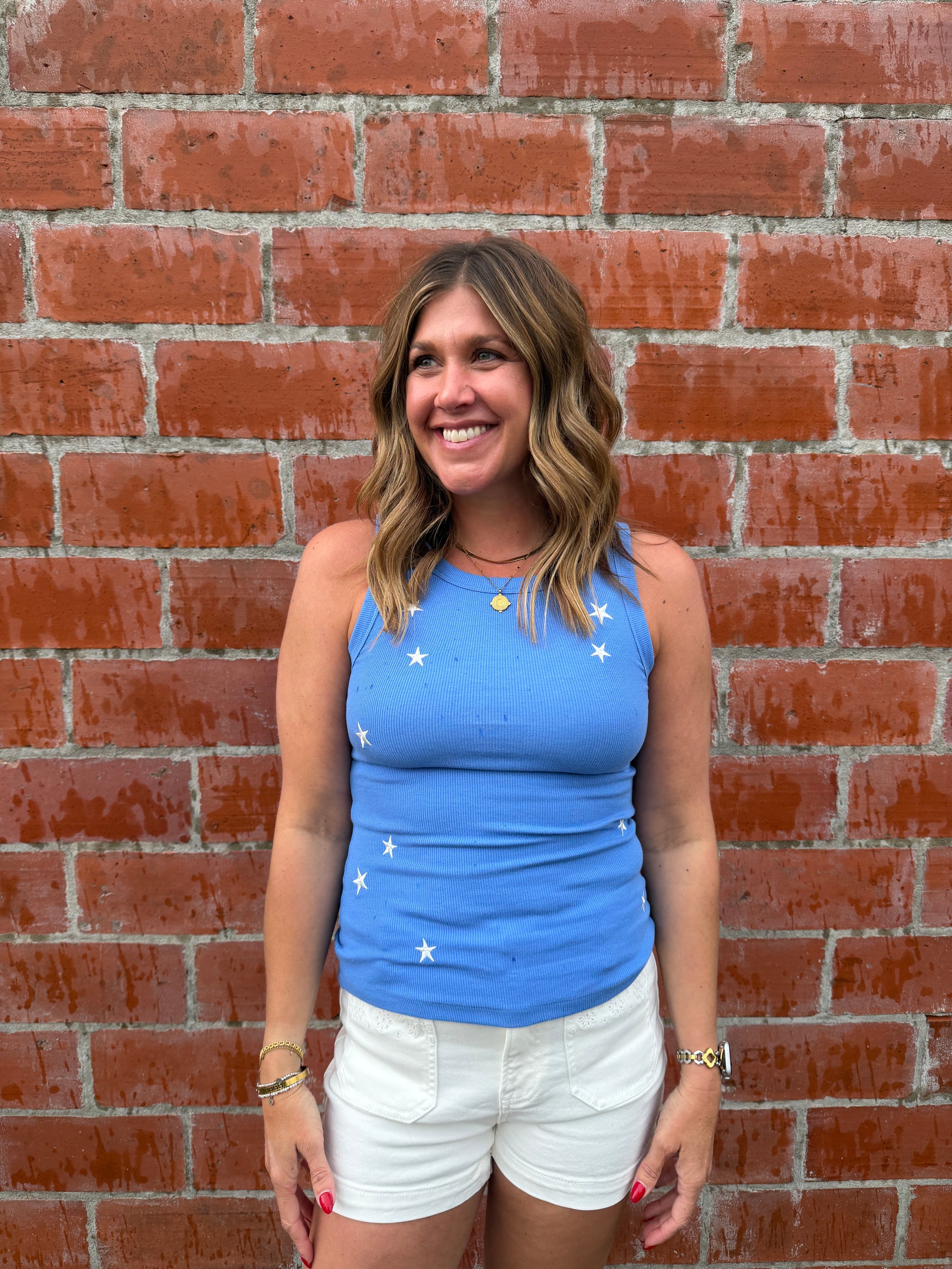 Edlin Embroidered Blue Star Tank