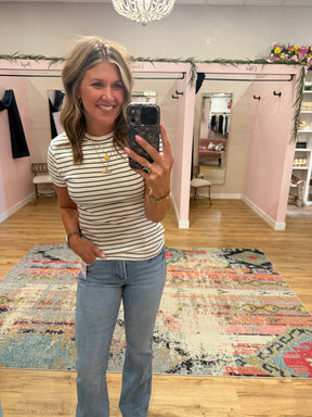 Annie Tee - Cream Blue Stripe