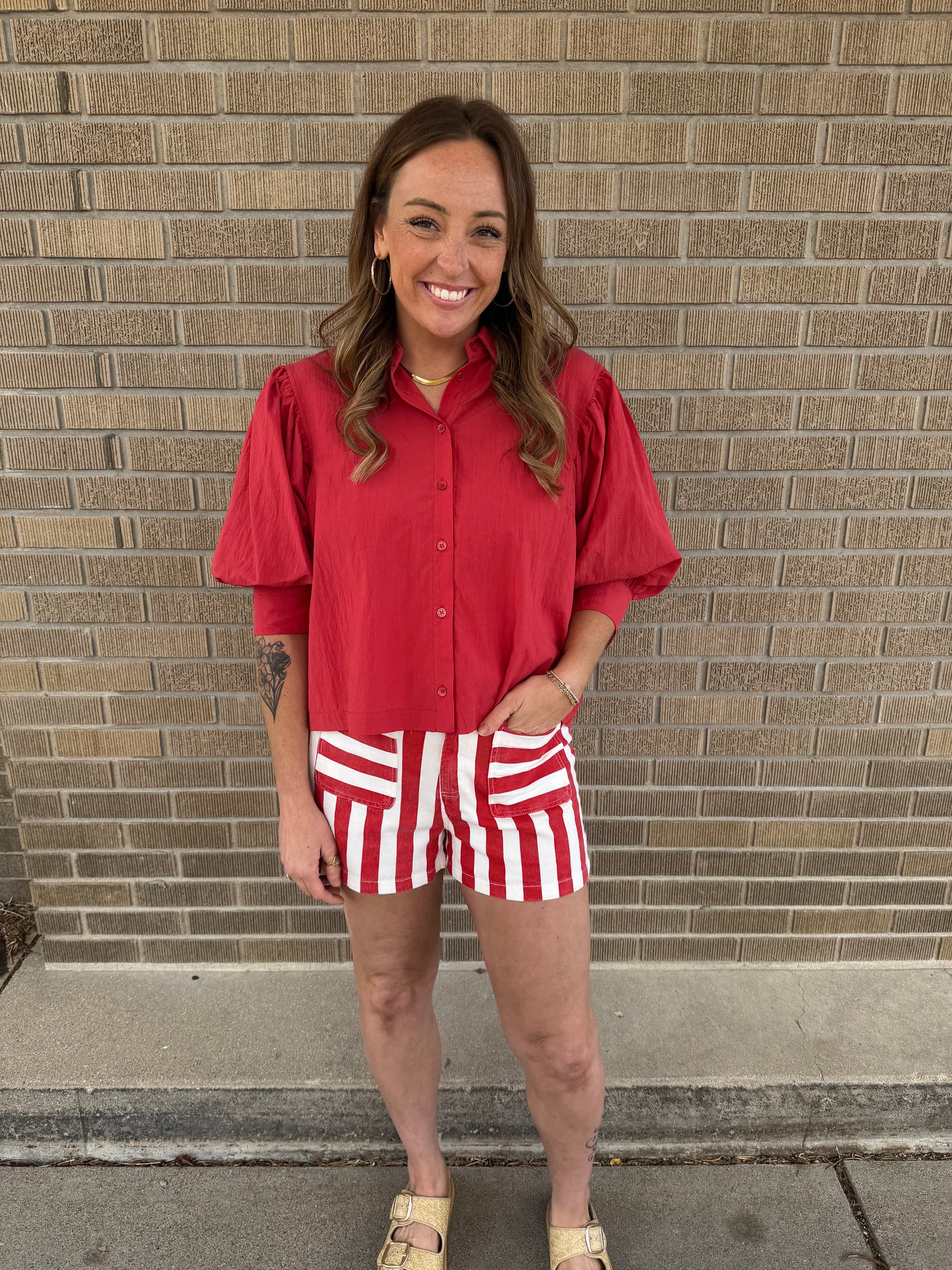 Red and White Stripe Shorts