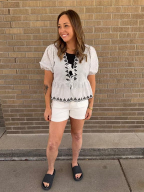 Tie Front Detailed Stripe Top