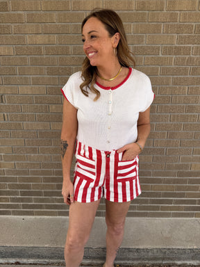 Pop of Red Sweater Top