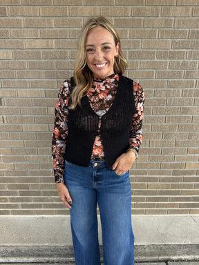 Floral Mesh Top - Black