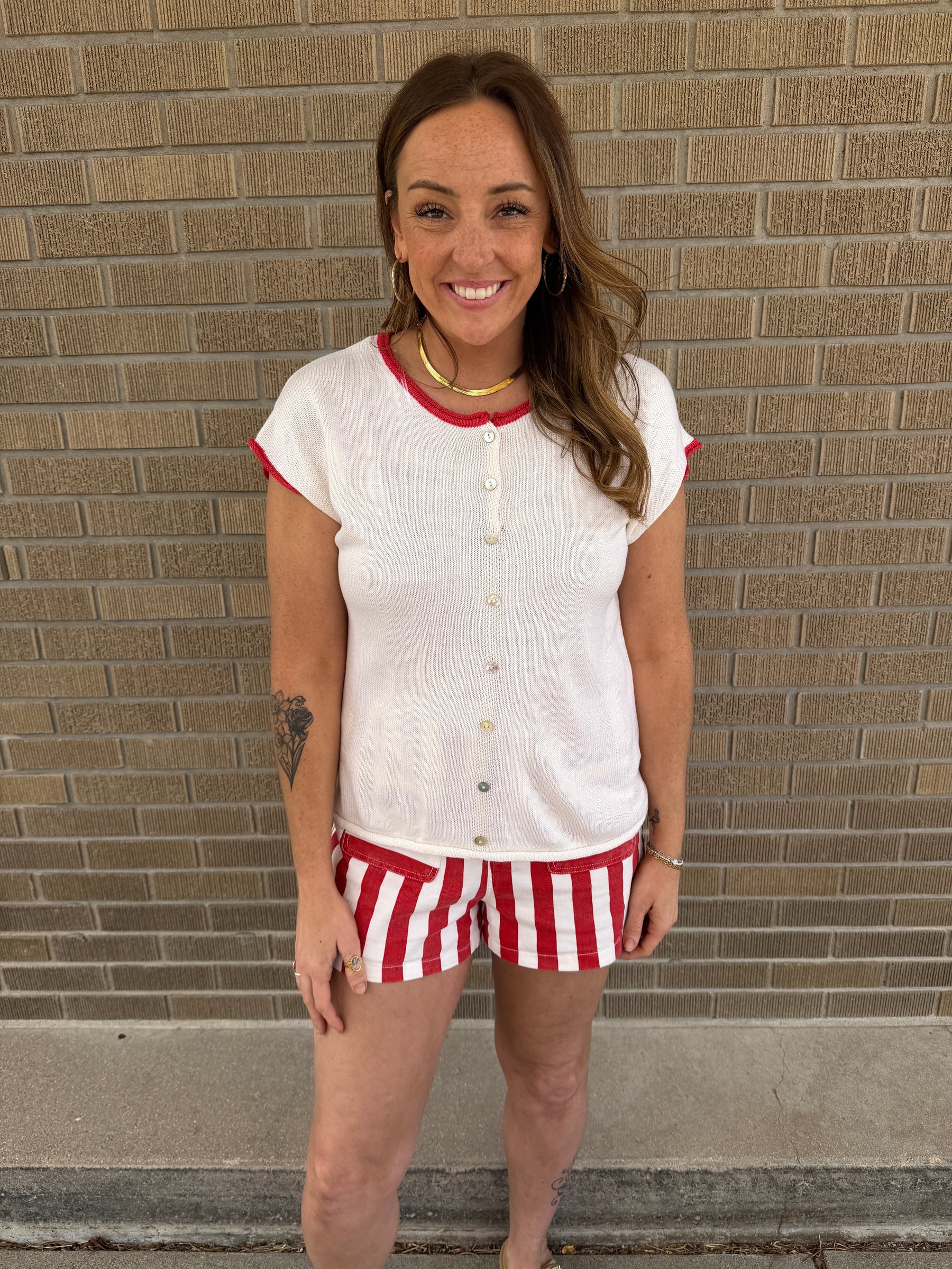 Pop of Red Sweater Top