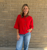 Short Sleeve Cardigan - Red