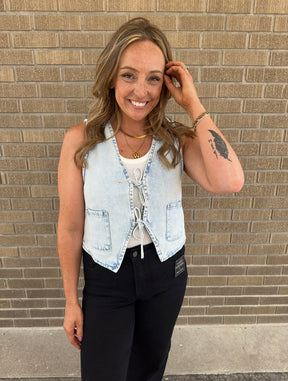 Light Denim Tie Front Vest