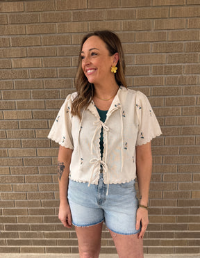 Boho Floral Tie Front Top