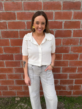 Off White Ruffle Collar Top