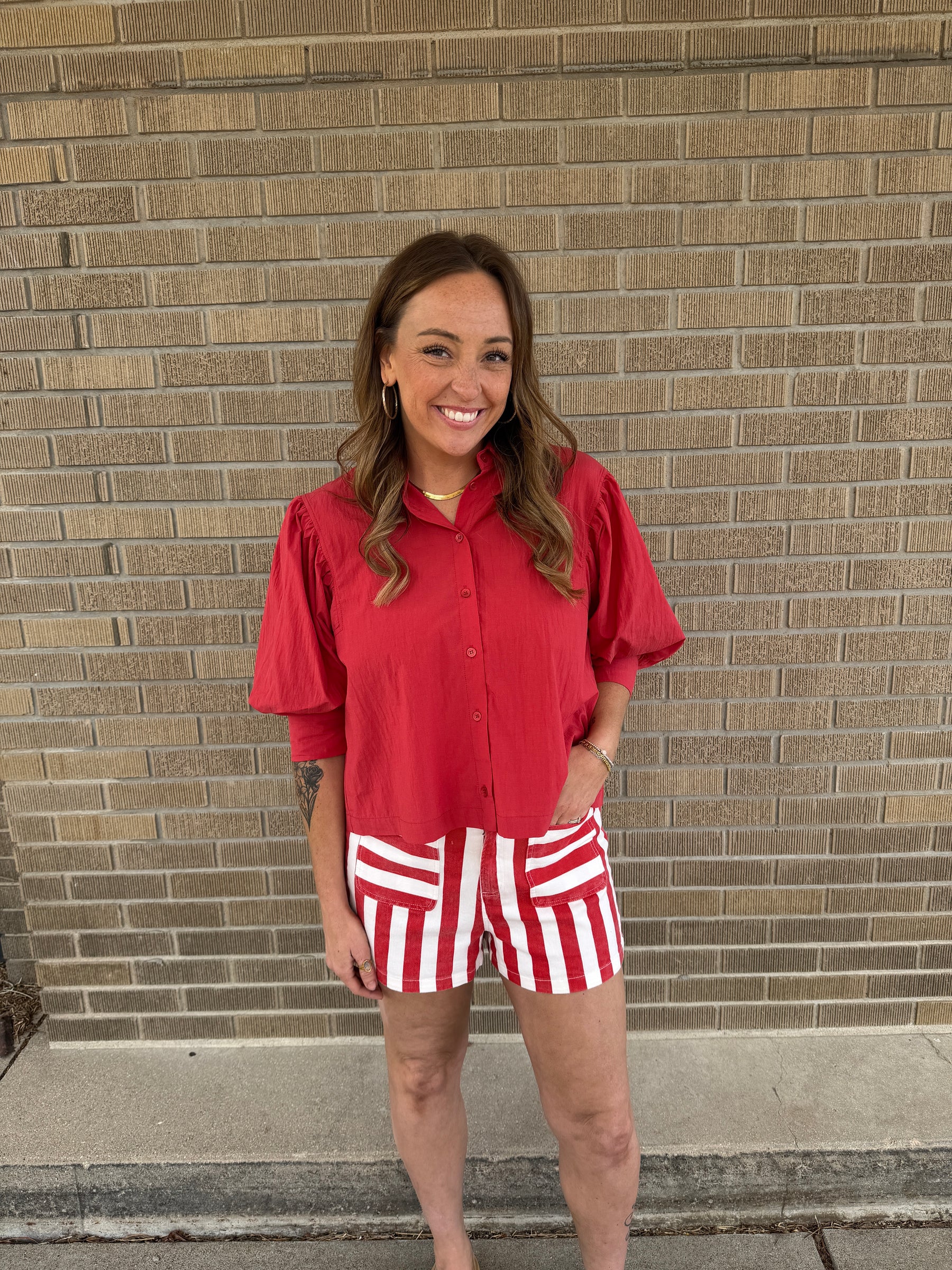 Red and White Stripe Shorts