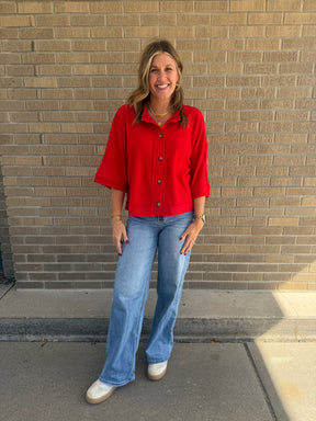 Short Sleeve Cardigan - Red