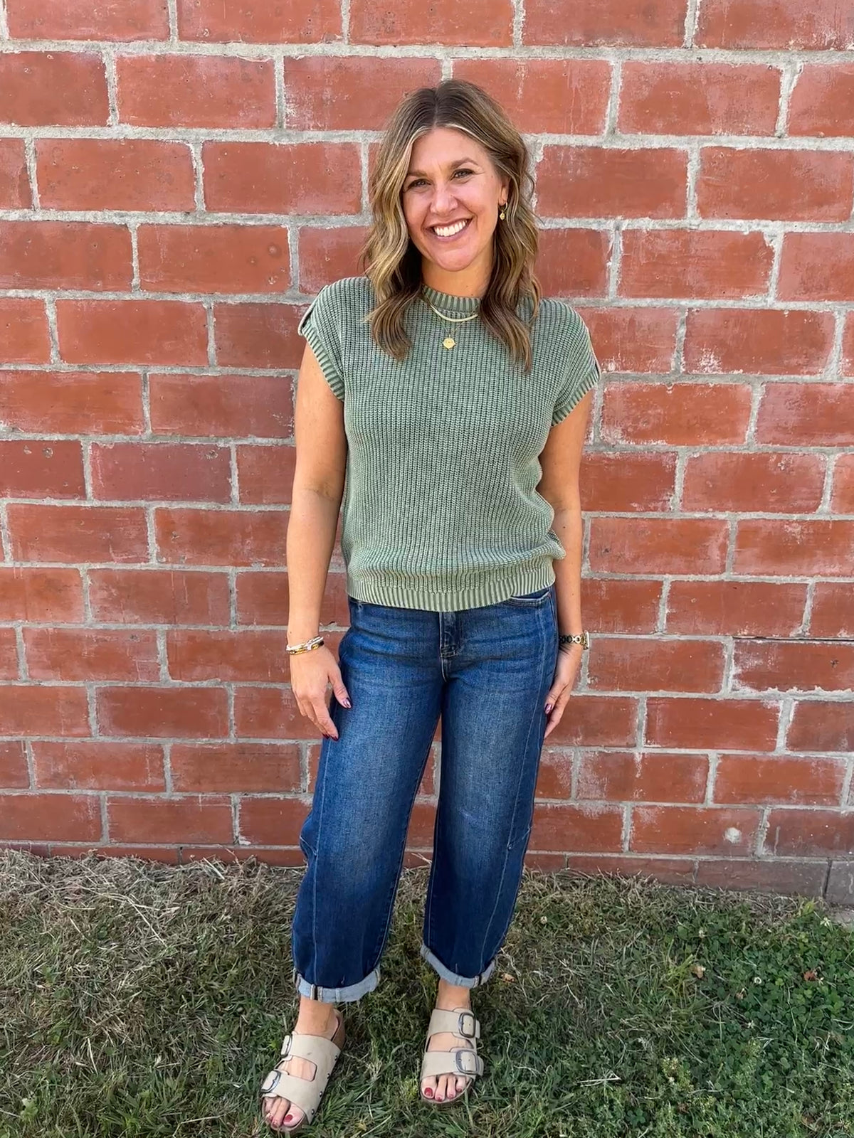 Olive Knit Sweater Top