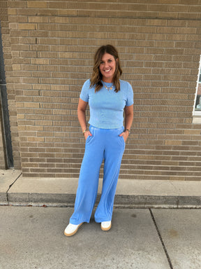 On The Go Wide Leg Pants - Blue