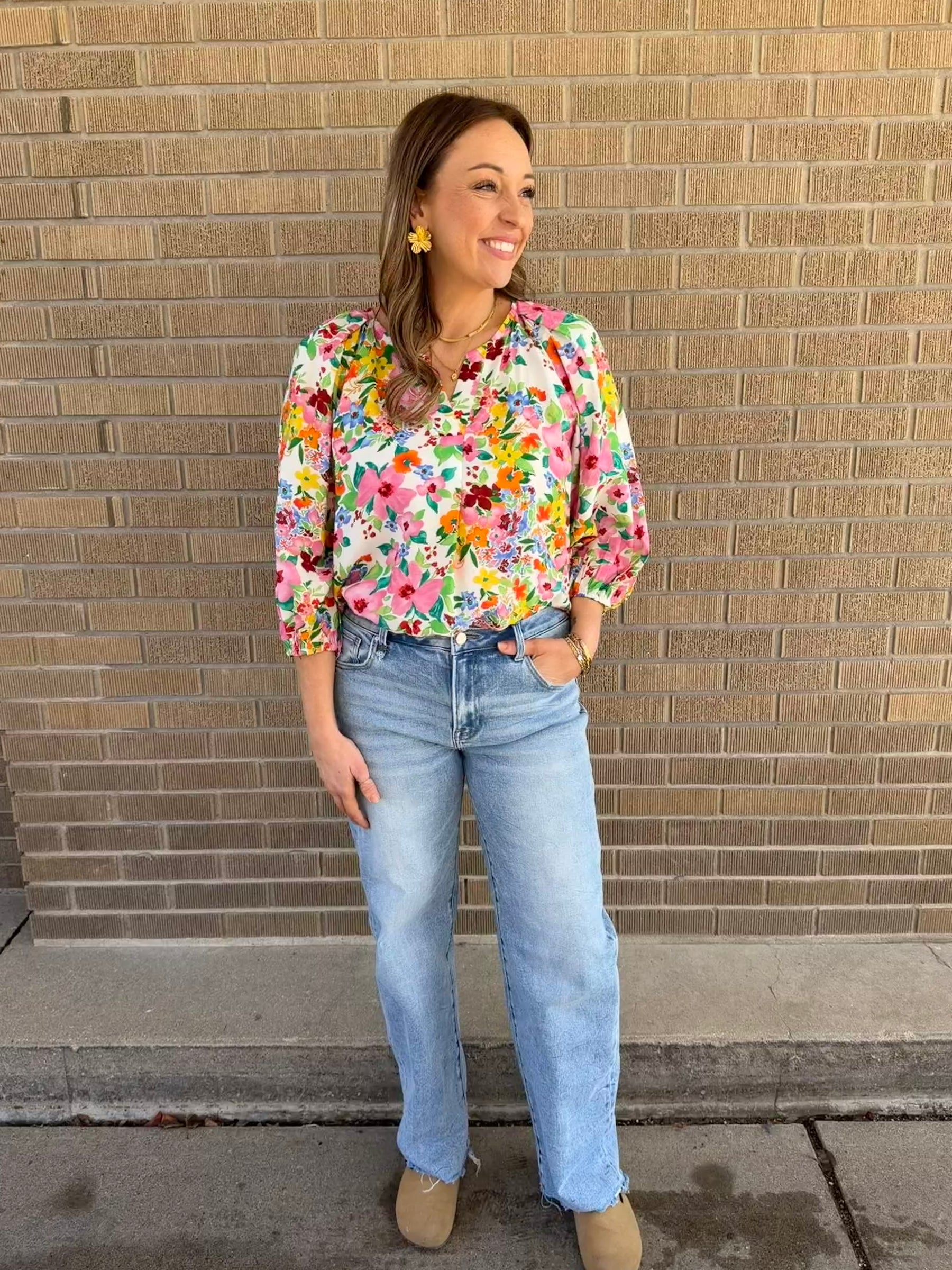 Split Neck Floral Top
