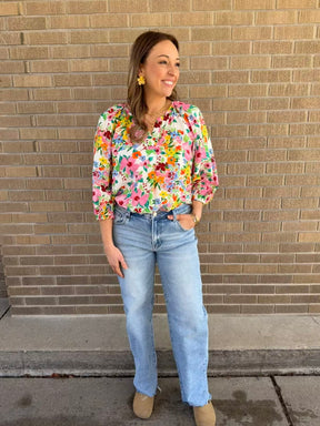 Split Neck Floral Top