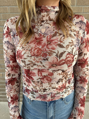 Floral Mesh Top - Cream