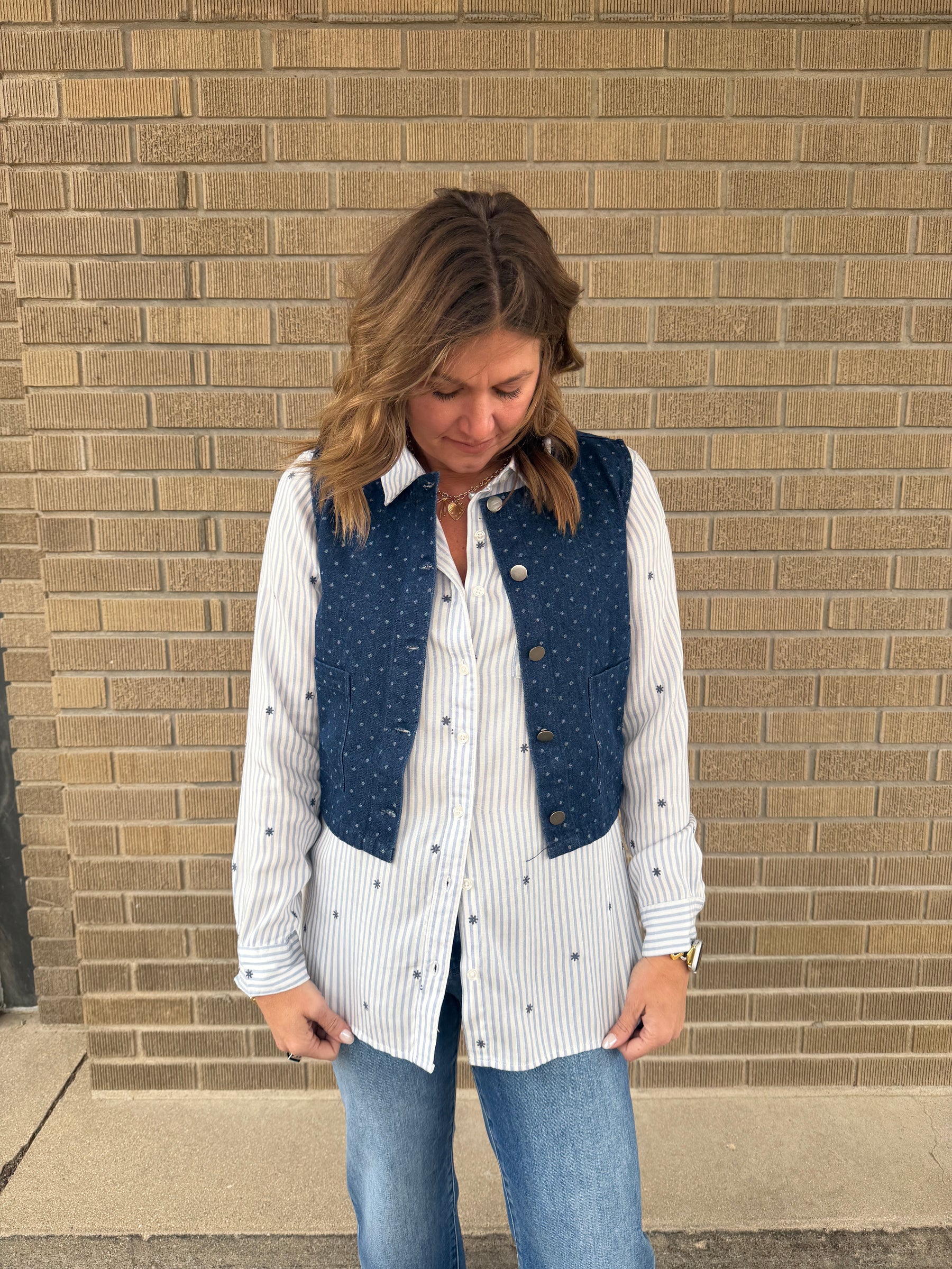 Polka Dot Denim Vest