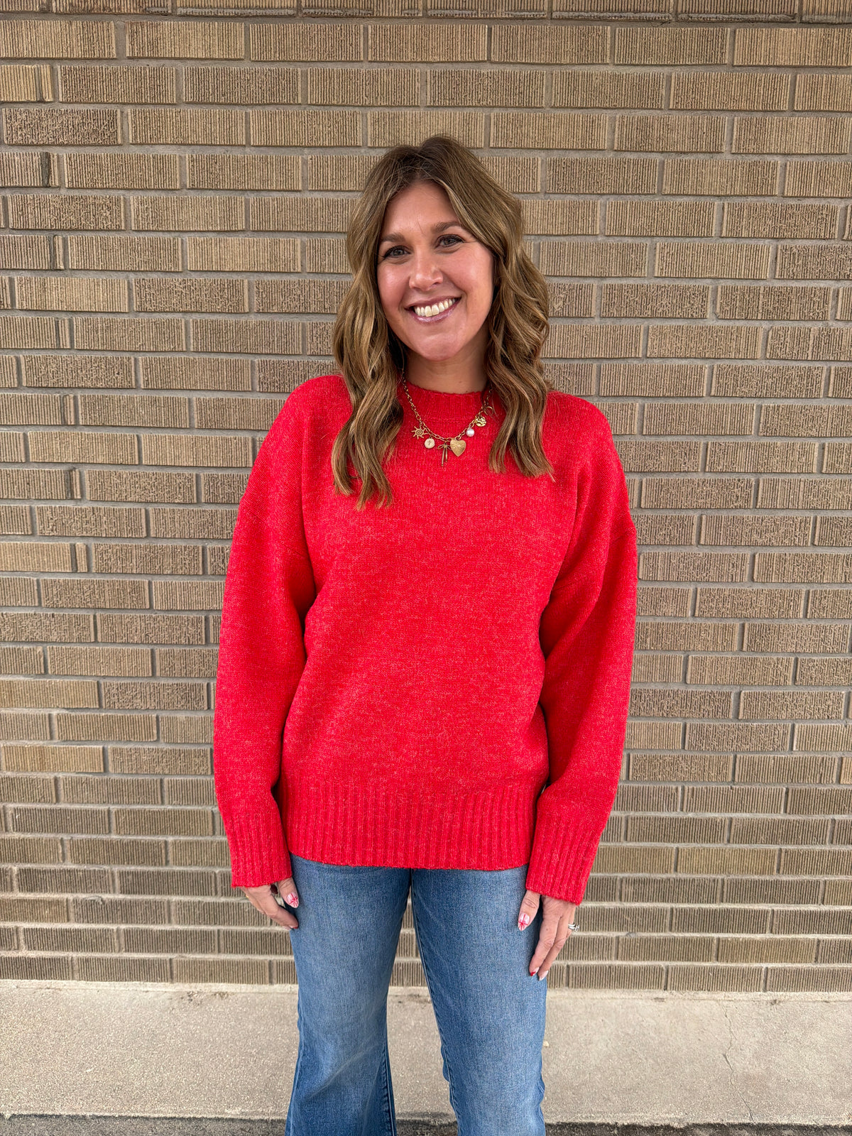 Oversized Crew Sweater - Red