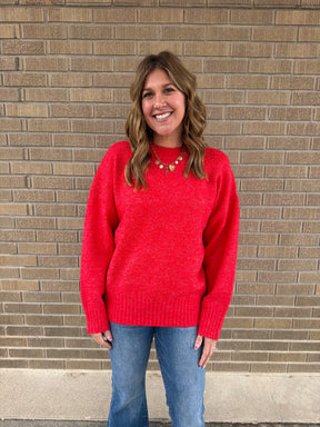 Oversized Crew Sweater - Red