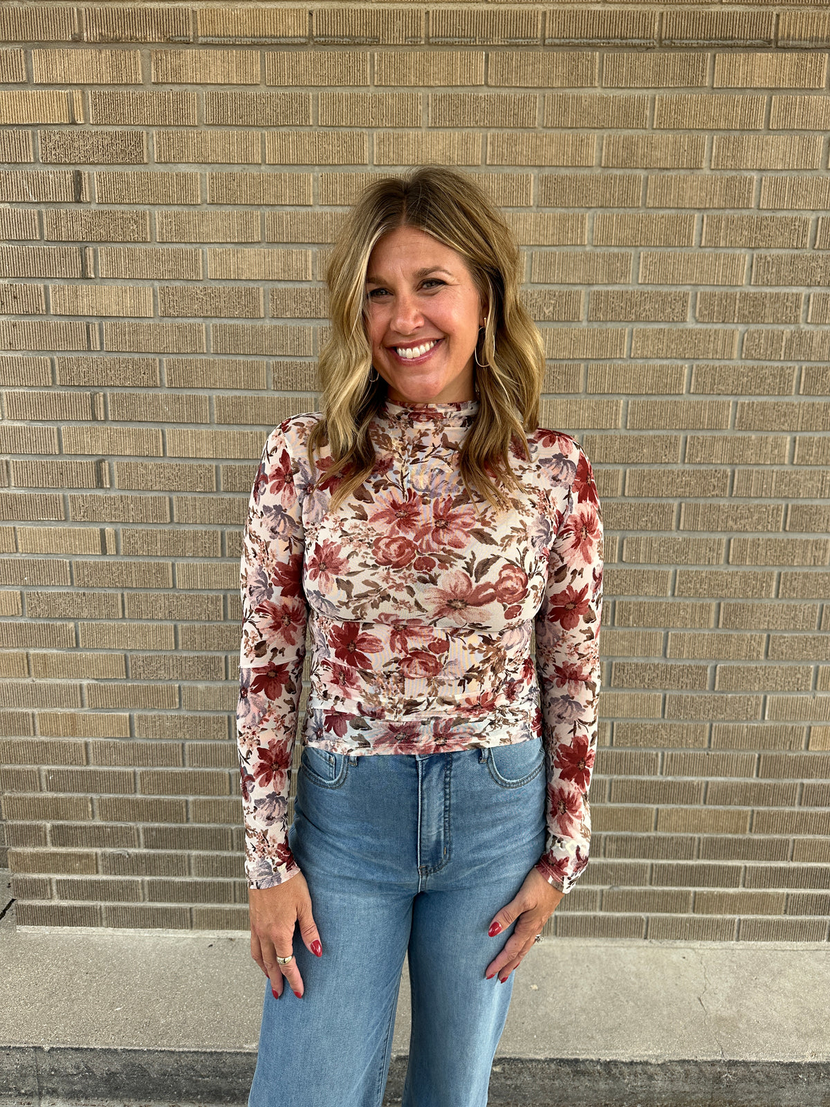 Floral Mesh Top - Cream