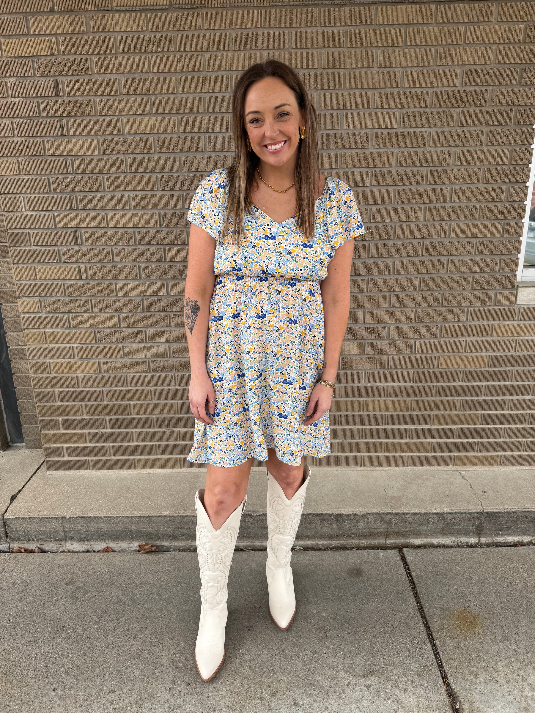 Blue and Yellow Floral Dress