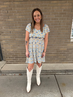 Blue and Yellow Floral Dress