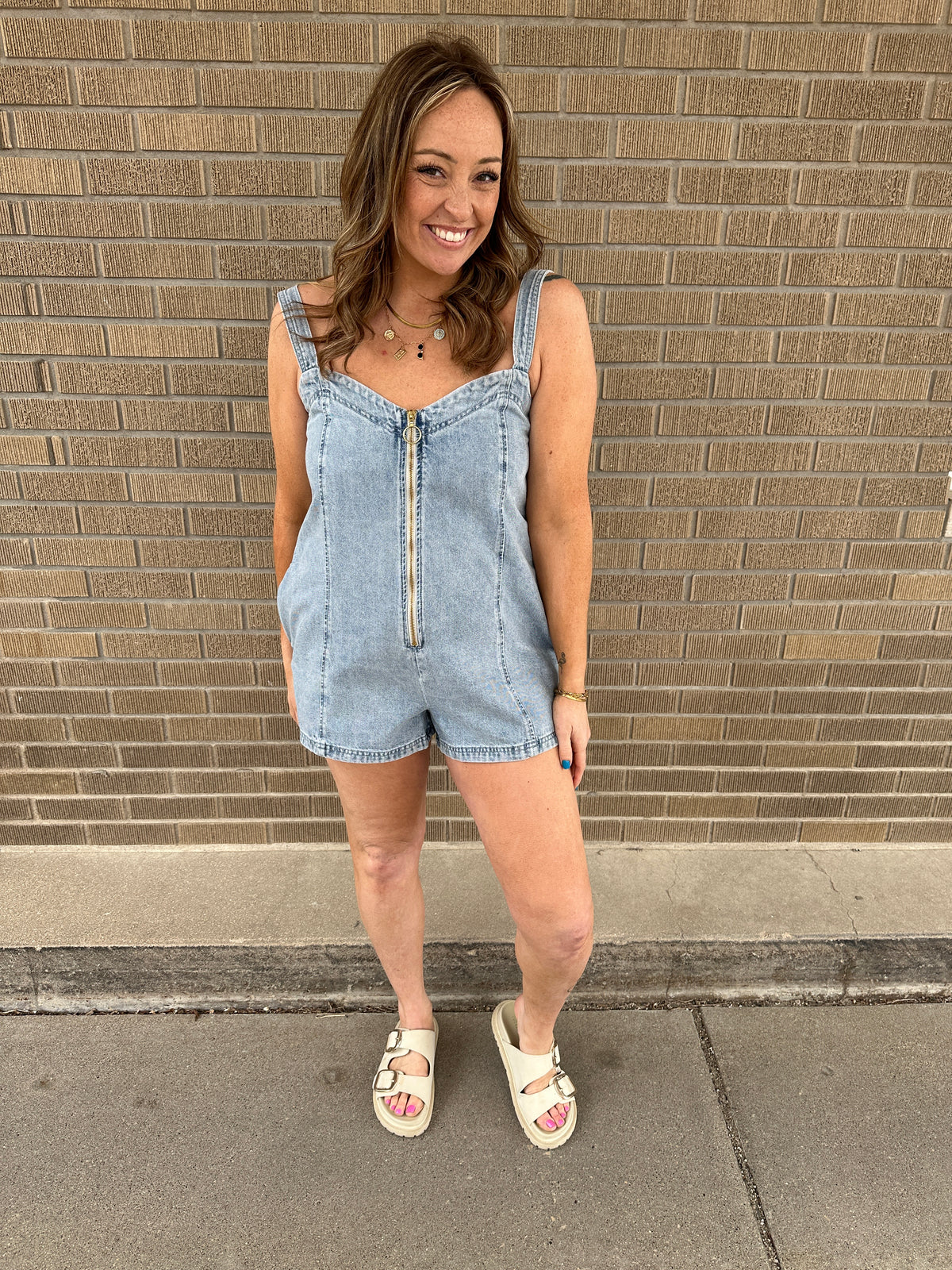 No Regrets Denim Romper