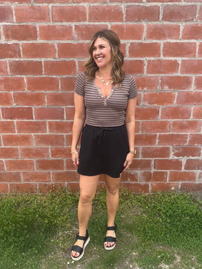 Taupe and Black Stripe Crop Sweater