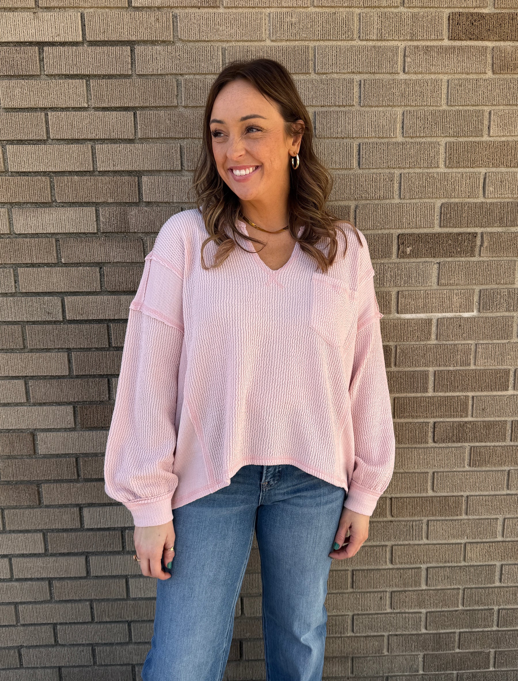 Ribbed Knit Long Sleeve - Light Pink