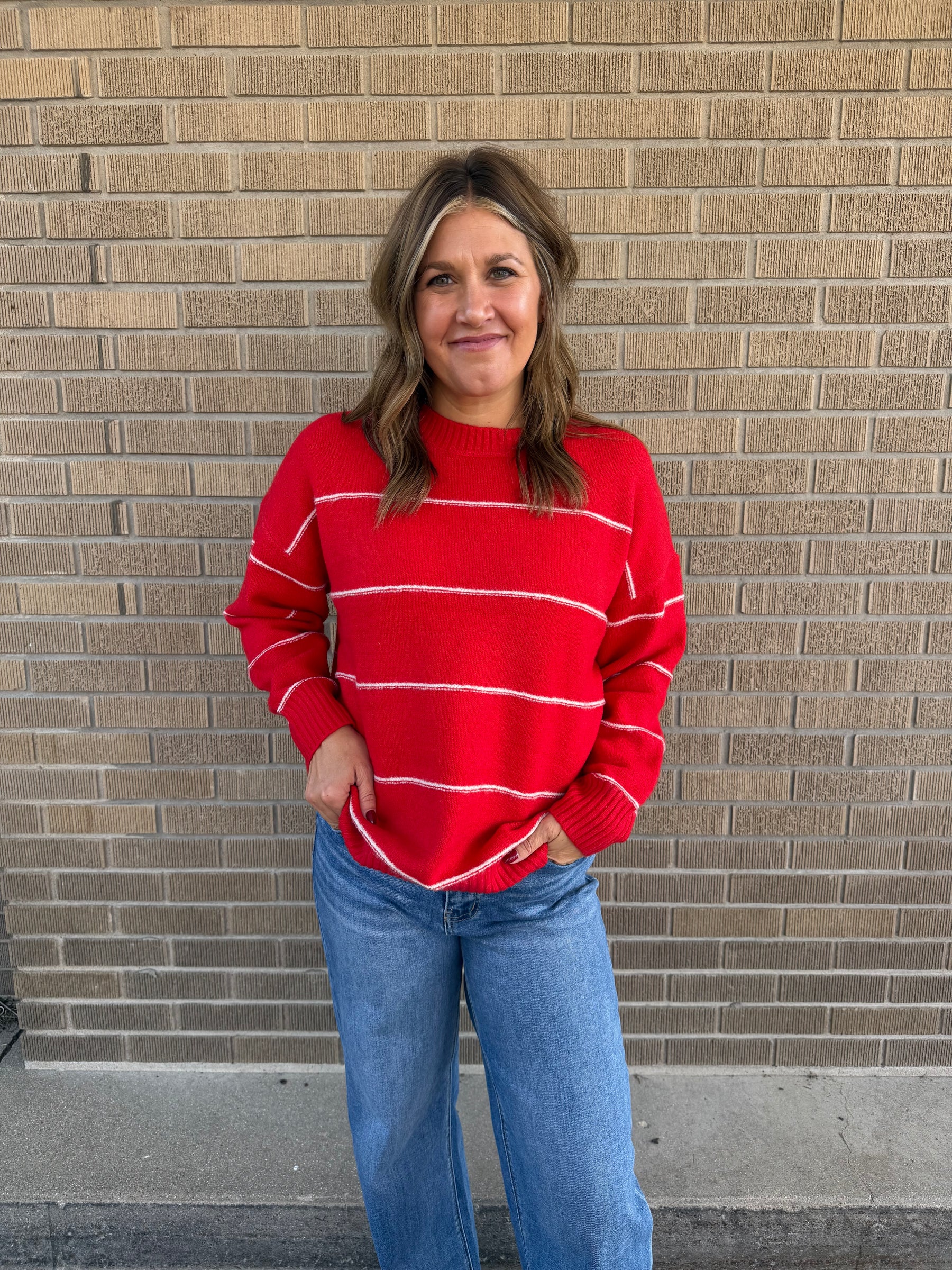 Oversized Wide-Stripe Sweater-Red
