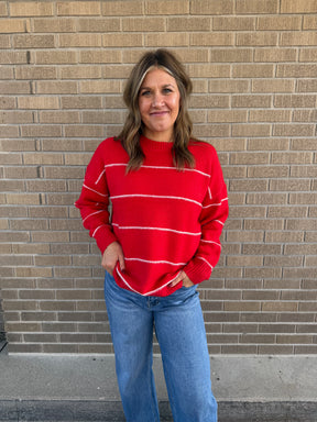Oversized Wide-Stripe Sweater-Red