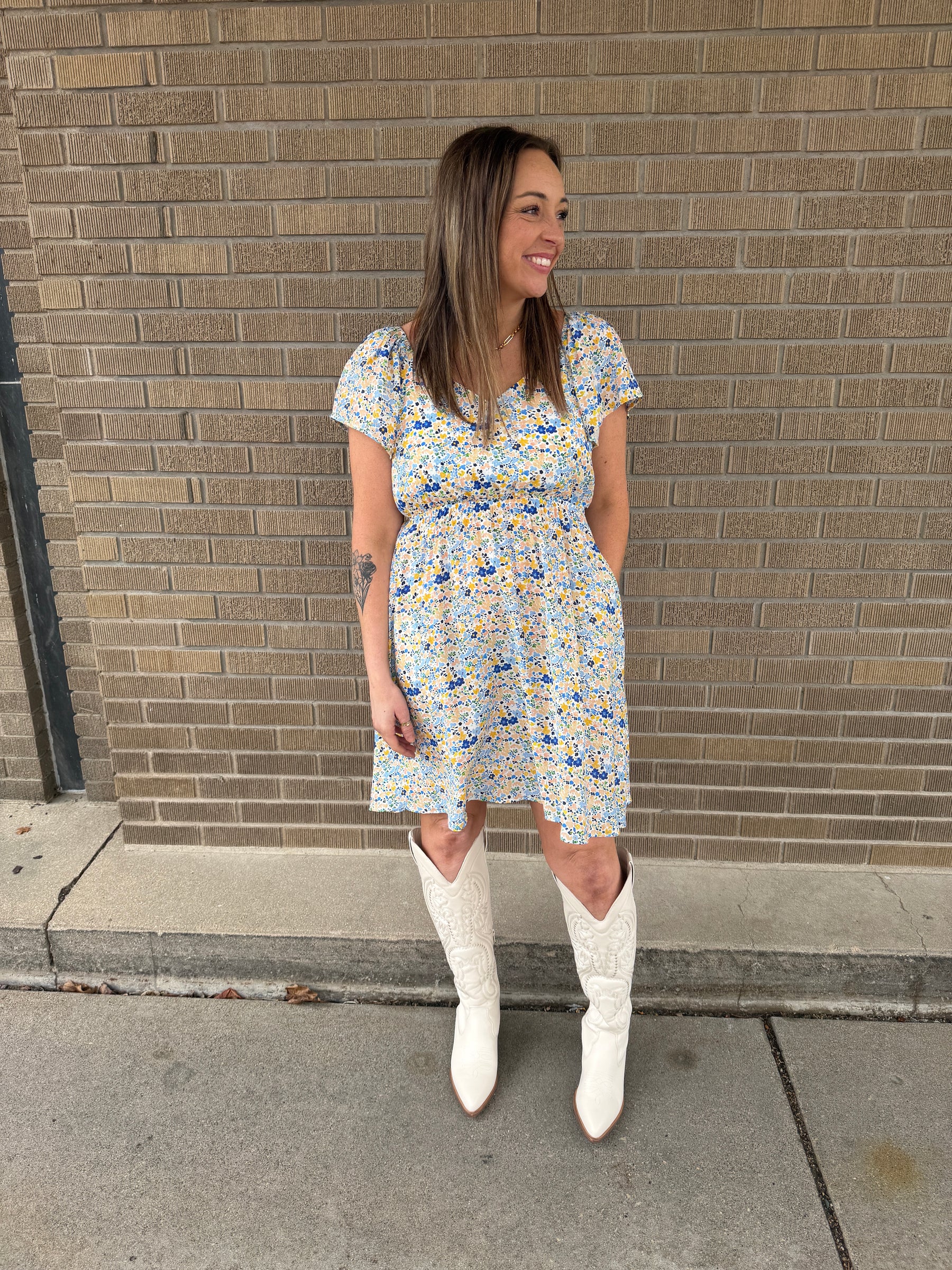 Blue and Yellow Floral Dress