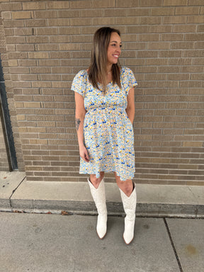 Blue and Yellow Floral Dress