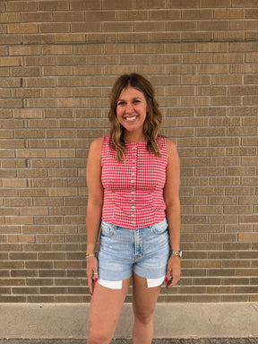 Red Gingham Button Up Tank