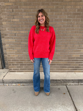 Oversized Crew Sweater - Red